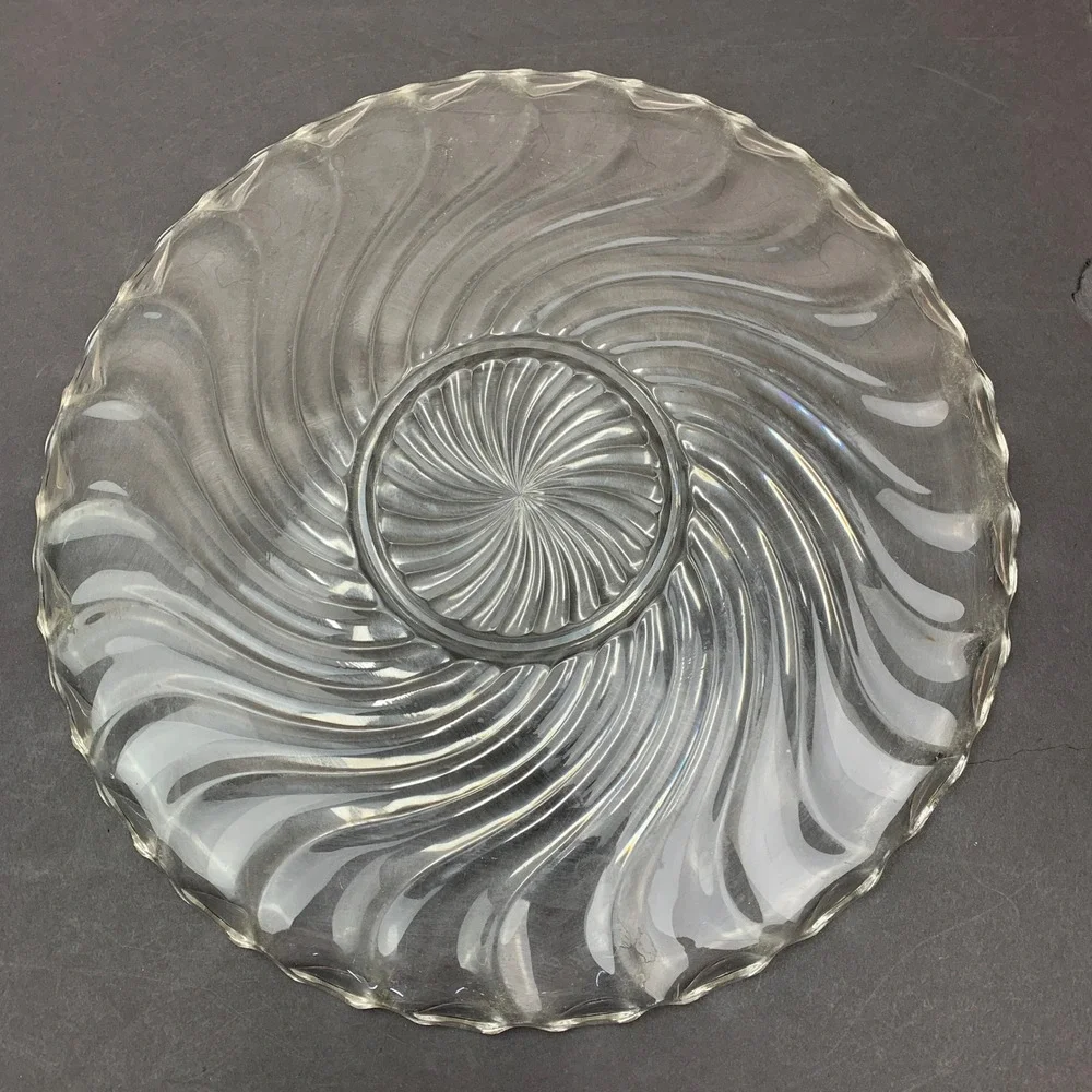 Vintage Fostoria Colony Swirl Glass Serving‎ Platter Cake Plate Depression